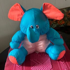Vintage Fisher Price Blue and Pink Elephant Plush Toy
